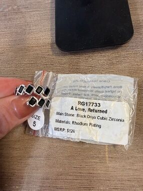 A Love Women's Rhodium-Plated Ring with Black Onyx Cubic Zirconia - Black